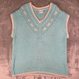 Vintage 90’s Touch Tones Pastel CableKnit V-neck Sweater Vest Size 42